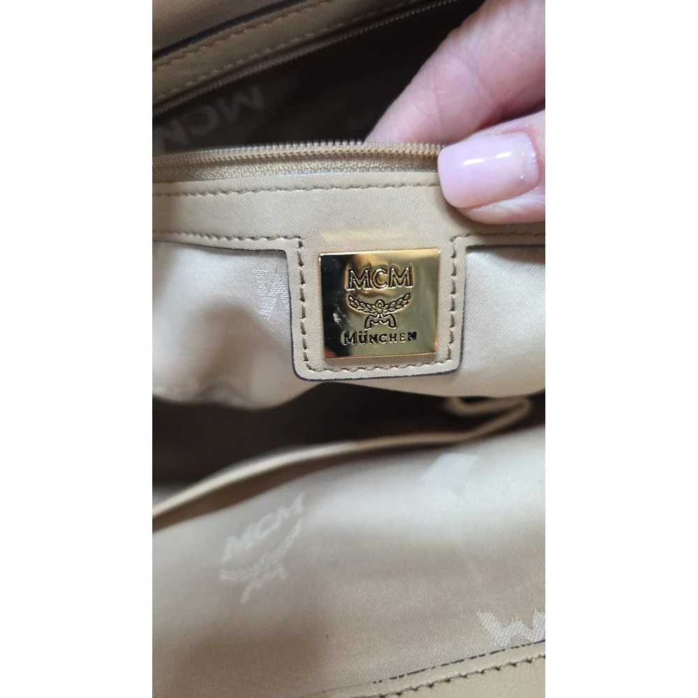 MCM Anya Top Zip Medium Shopper Women Medium Beige Good COA‎ Visetos Tote Bag